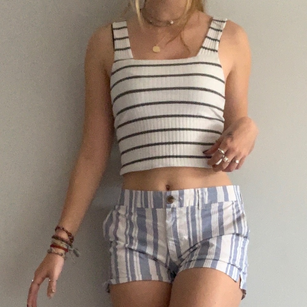 Women’s White cropped tank top with Black Stripes